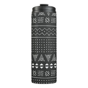 Garrafa Térmica Etnia tribal: padrão branco negro.