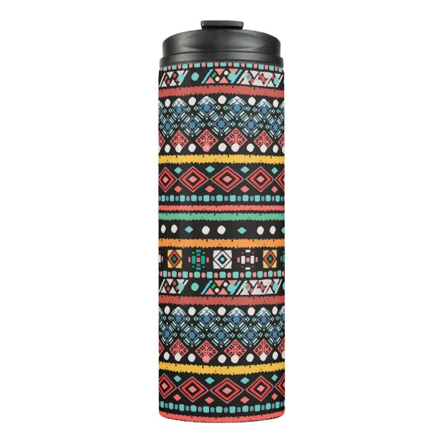 Garrafa Térmica Étnica Boho: Impressão de pixel geométrico (Frente)