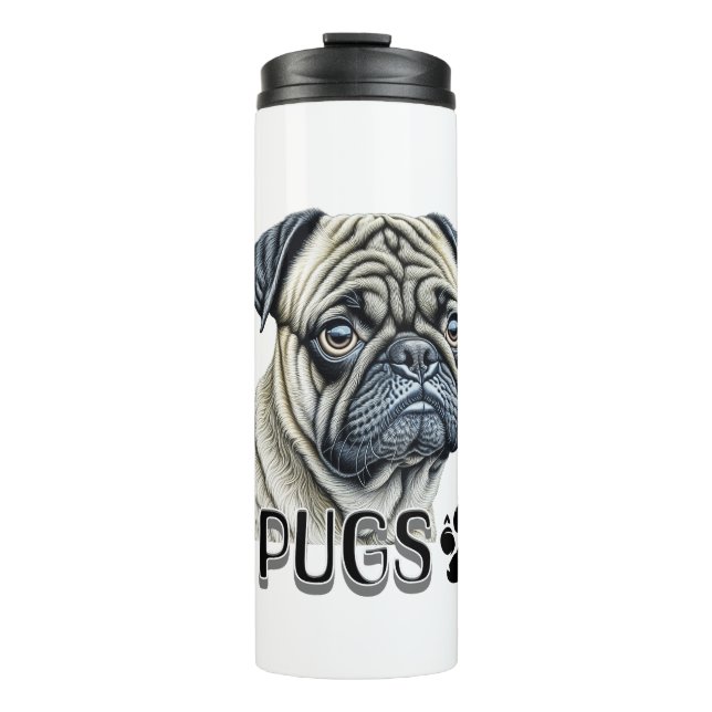 Garrafa Térmica Eu Adoro Pugs | Proprietários De Cachorros Cortos (Frente)
