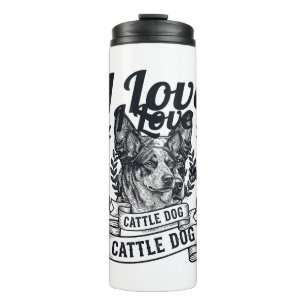 Garrafa Térmica Eu Amo Meu Design de Gravura Vintage de Cattle Dog