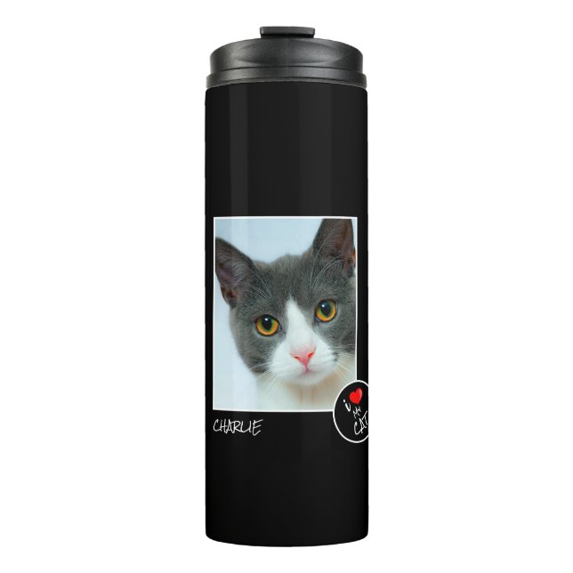 Garrafa Térmica Eu Amo Meu Gato, Foto Personalizada - Pet Lovers (Frente)