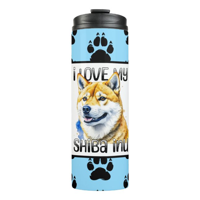 Garrafa Térmica Eu Amo Minha Shiba Inu | Proprietário do cão (Frente)