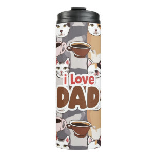 Garrafa Térmica "Eu Amo Papai" Gato & Café Padrão Sem Costura - Pa