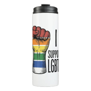Garrafa Térmica Eu Apoio Camisa de Punho Orgulho Vintage LGBTQ Des
