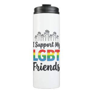 Garrafa Térmica Eu Apoio Meus Amigos LGBT Orgulho Arco-Íris Vetor
