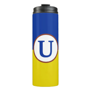 Garrafa Térmica Eu apoio o monograma azul de bandeira amarela da U