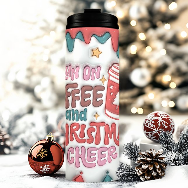 Garrafa Térmica Eu Funciono com Café Alegria de Natal 3D Inflado (Criador carregado)