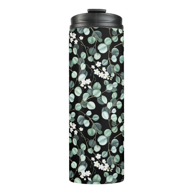 Garrafa Térmica Eucalyptus deixa: padrão de flores brancas (Frente)