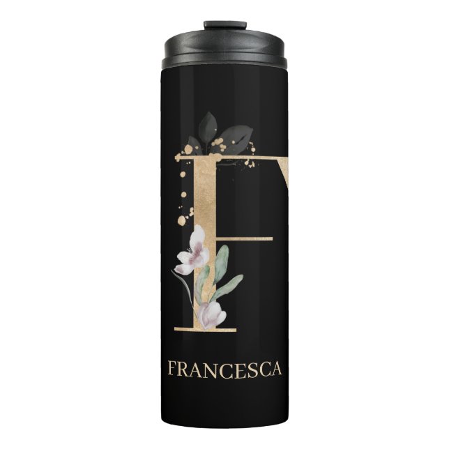 Garrafa Térmica F Monograma Tumbler térmico personalizado floral (Frente)