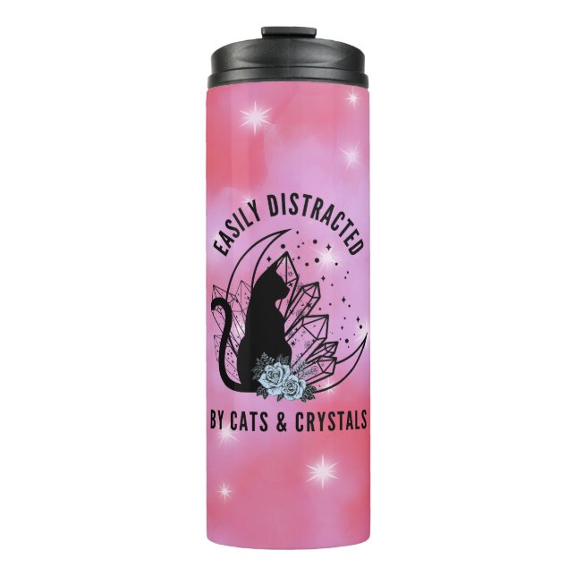 Garrafa Térmica Fácil Distração por Gatos e Cristais Boho (Frente)
