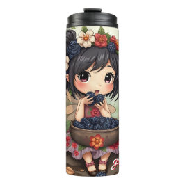 Garrafa Térmica Fada Chibi Comendo Amoras com Amigos da Floresta