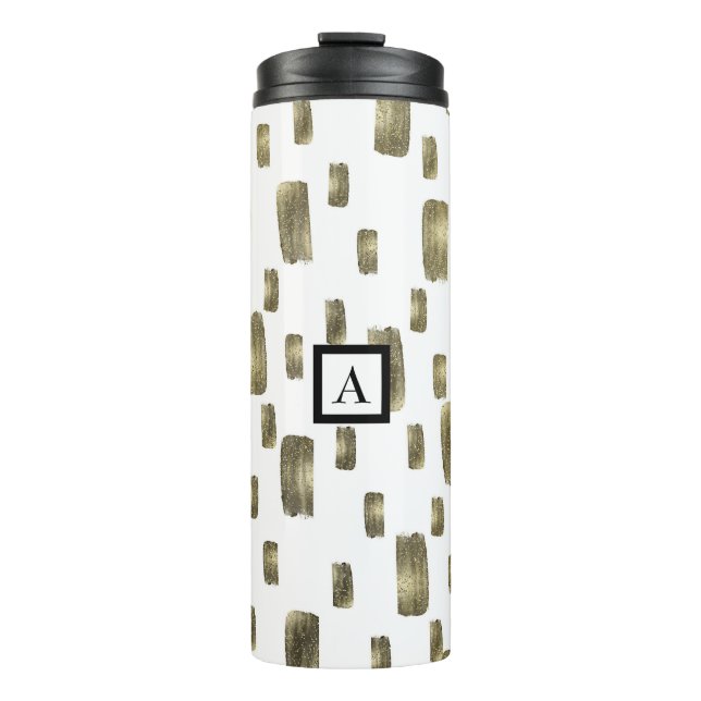 Garrafa Térmica Faísca de Bronze Dourado Pincel de Tinta Moderna (Frente)