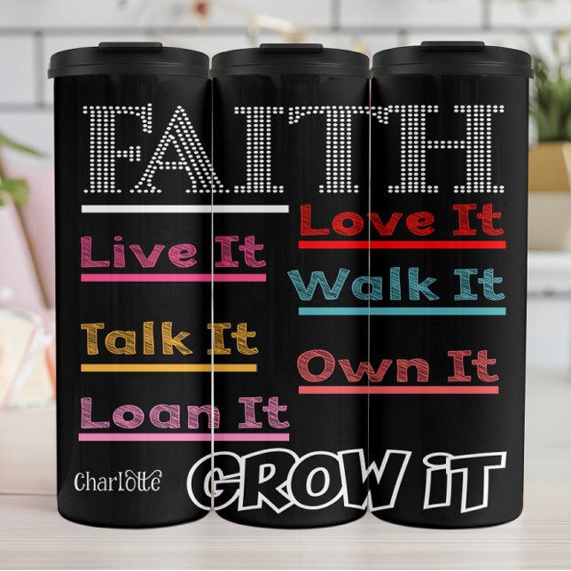 Garrafa Térmica Faith Live Love Walk Grow (Criador carregado)