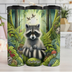 Garrafa Térmica Família Raccoon em Floresta Sunlit