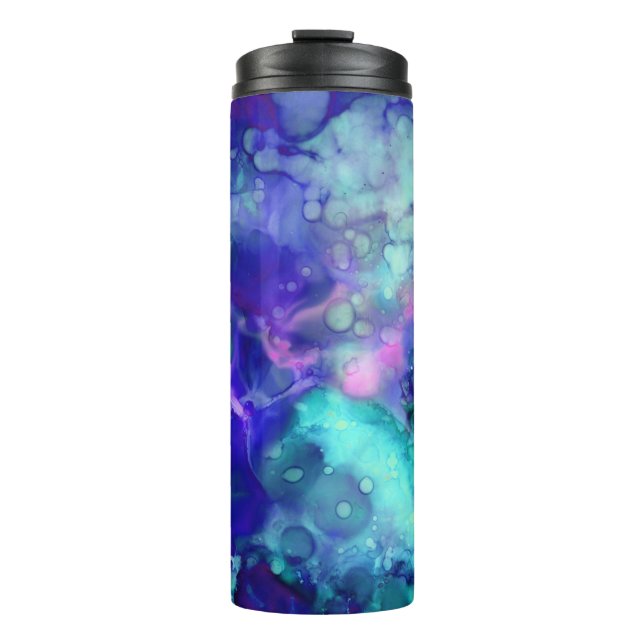 Garrafa Térmica fantasia azul aquarelas : (Frente)