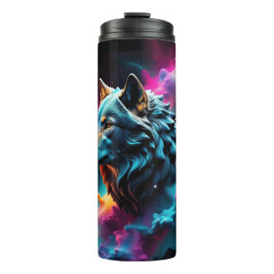 Garrafa Térmica Fantasia Cósmica Fantasia Wolf Personalizada Arte