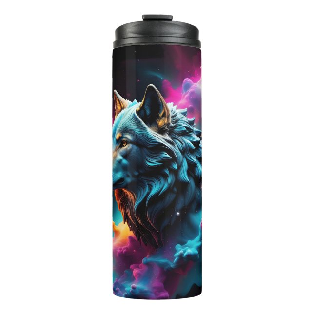 Garrafa Térmica Fantasia Cósmica Fantasia Wolf Personalizada Arte  (Frente)