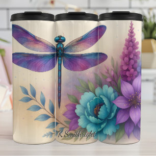 Garrafa Térmica Fantasia Floral do Dragonfly Azul Roxo