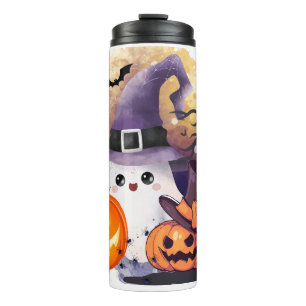 Garrafa Térmica Fantasma de Halloween Fofo com Chapéu de Bruxa e A