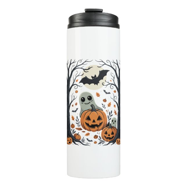 Garrafa Térmica Fantasmagóricos Fantasmas de Halloween e Floresta  (Frente)