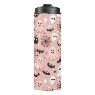 Garrafa Térmica Fantasmas Rosa e Padrão Invisível do Halloween