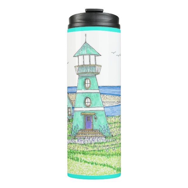 Garrafa Térmica Farol de Verão 3; Tumbler Térmico; Aqua Brilhante (Frente)