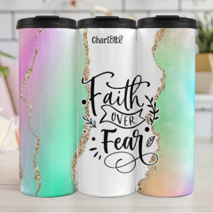 Garrafa Térmica Fé sobre o medo da arte reluzente