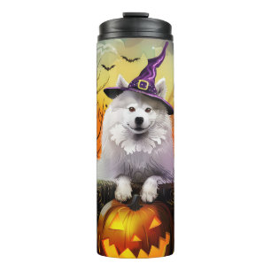 Garrafa Térmica Feiticeira de Halloween e Abóbora Samoyed Samoyed