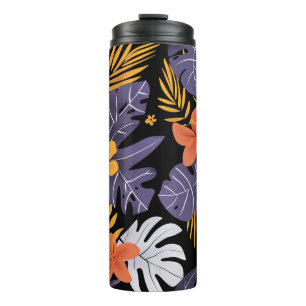 Garrafa Térmica Felicidade tropical: Padrão de Paraíso Floral Negr