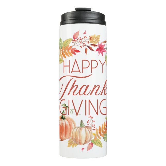 Garrafa Térmica Feliz Ação de Graças Floral Fall Wreath (Frente)