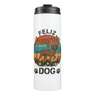 Garrafa Térmica Feliz Cachorro Travesso Marrom Sol Retro Pegadas