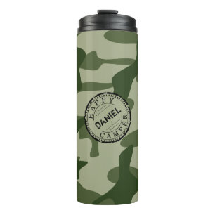 Garrafa Térmica Feliz Camper Olive Green Camo Name Camo Viagem