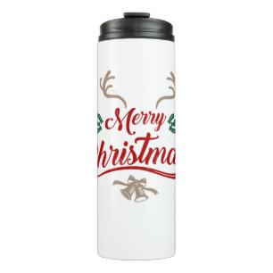 Garrafa Térmica Feliz Design de Natal   Vermelho e Verde