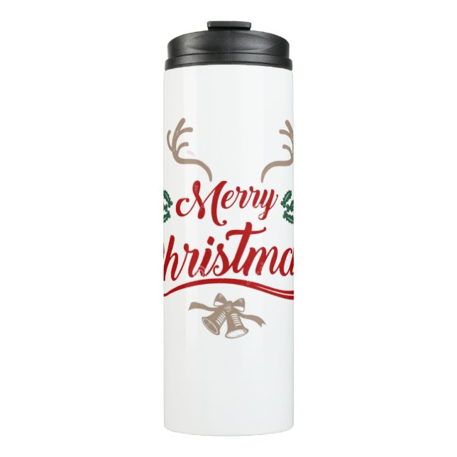 Garrafa Térmica Feliz Design de Natal | Vermelho e Verde (Frente)