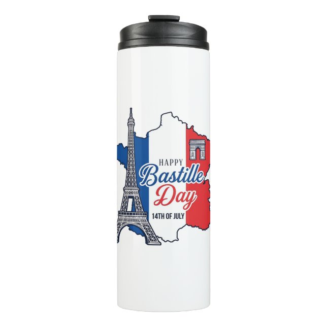 Garrafa Térmica Feliz Dia da Bastilha França Mapa Torre Eiffel Vec (Frente)