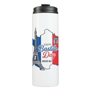 Garrafa Térmica Feliz Dia da Bastilha França Mapa Torre Eiffel Vec