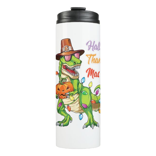 Garrafa Térmica Feliz Hallothanksmas T Rex Halloween Ação de Graça (Frente)