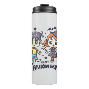Garrafa Térmica Feliz Halloween - Bruxa Bonita e Zombie
