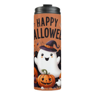 Garrafa Térmica Feliz Halloween Ghost e Pumpkins Divertidos Art Te
