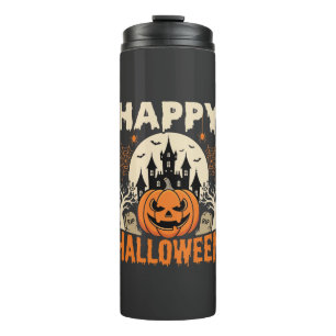 Garrafa Térmica Feliz Halloween Jack O Lantern Castelo Assombrado