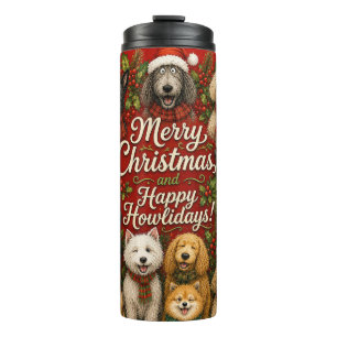Garrafa Térmica Feliz Howlidays com Cachorros Fofos Natal Feliz