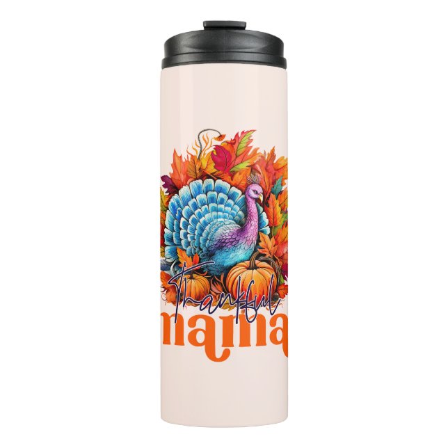 Garrafa Térmica Feliz Mama Turquia e Autumn Leaves Foliage (Frente)