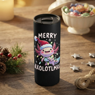 Garrafa Térmica Feliz Natal Axolotl Luzes Axolotlmas Árvore