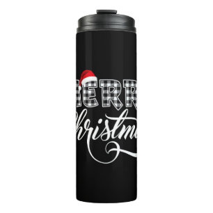 Garrafa Térmica Feliz Natal Búfalo Preto e Branco Xadrez para