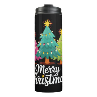 Garrafa Térmica Feliz Natal Diversão Projeto Colorido de Árvore de