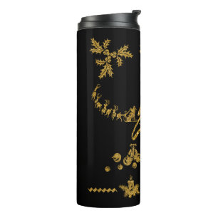 Garrafa Térmica Feliz Natal em Glitter Dourado, Papai Noel