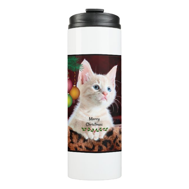 Garrafa Térmica Feliz Natal Gato Gatinho Adorável e Bonito (Frente)