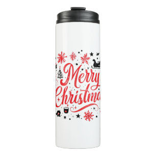 Garrafa Térmica Feliz Natal Moderno Design Vermelho e Branco