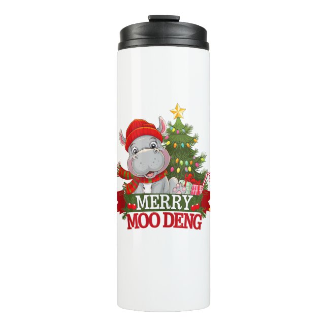 Garrafa Térmica Feliz Natal Moo Deng Natal Bebê Hippo Sant (Frente)