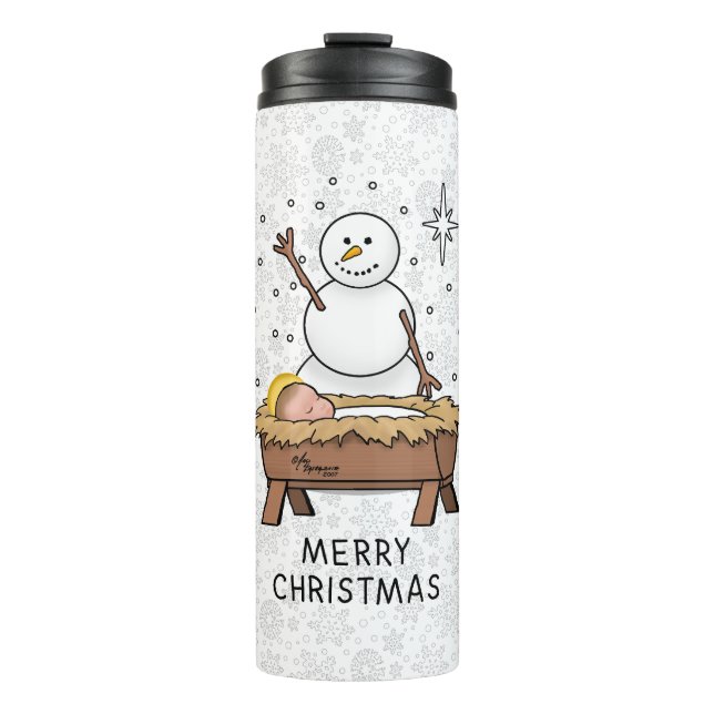 Garrafa Térmica Feliz Natal Natividade Bebê Jesus Snowman (Frente)